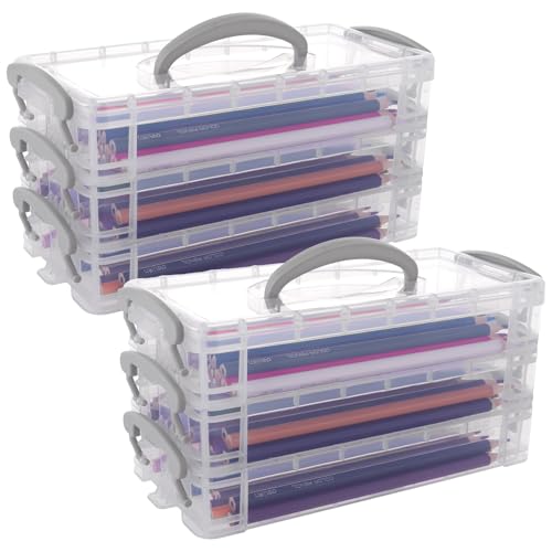 ASelected 2 Stück Stiftebox 3 Tier Stapelbar Stifte Organizer mit Snap-Dicht 20.5 x 10 x 10.5 cm Bürobedarf Organizer für Art Supply, Kosmetika, Werkzeugteile von ASelected