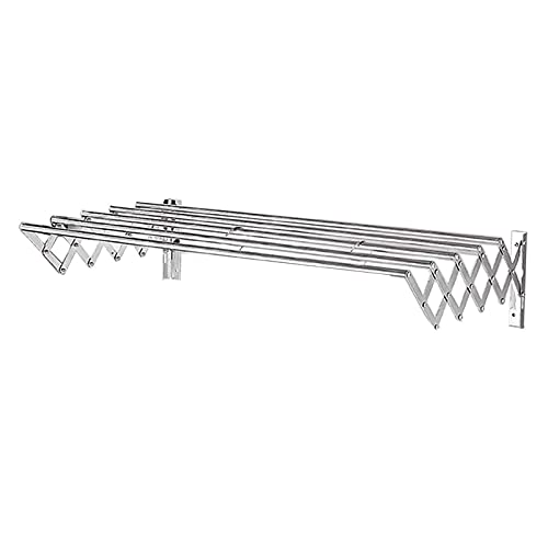 ASerZenith An der Wand montierter Wäscheständer, Kleiderbügel zur chemischen Reinigung, an der Wand montierter Wäscheständer, ausziehbarer Akkordeon-Wäscheständer aus Edelstahl für (70cm/27.6in) von ASerZenith