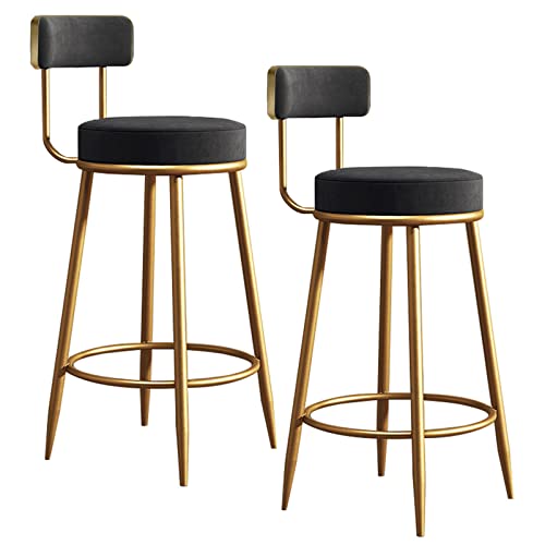 ASerZenith Barhocker Barhocker Esszimmerstuhl Moderne 25,6 Zoll Barhocker 2er-Set Thekenhocker mit Rückenlehne Gepolsterter Samtstoff Inselstühle für Küche Wohnzimmer(Gold-# Black) von ASerZenith