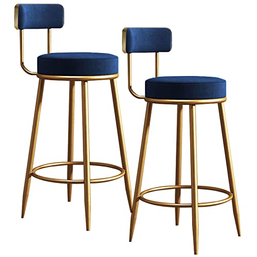 ASerZenith Barhocker Barhocker Esszimmerstuhl Moderne 25,6 Zoll Barhocker 2er-Set Thekenhocker mit Rückenlehne Gepolsterter Samtstoff Inselstühle für Küche Wohnzimmer(Gold-# Blue) von ASerZenith