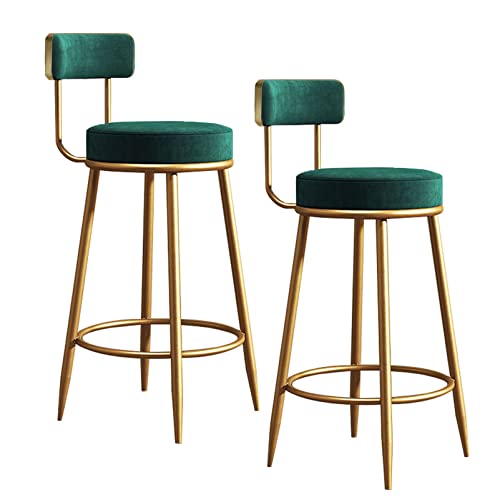 ASerZenith Barhocker Barhocker Esszimmerstuhl Moderne 25,6 Zoll Barhocker 2er-Set Thekenhocker mit Rückenlehne Gepolsterter Samtstoff Inselstühle für Küche Wohnzimmer(Gold-# Green) von ASerZenith