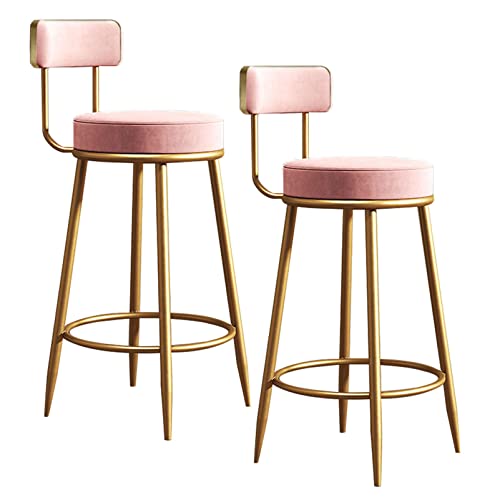 ASerZenith Barhocker Barhocker Esszimmerstuhl Moderne 25,6 Zoll Barhocker 2er-Set Thekenhocker mit Rückenlehne Gepolsterter Samtstoff Inselstühle für Küche Wohnzimmer(Gold-# Pink) von ASerZenith