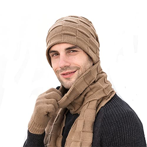 ASerZenith Mütze Strickschal Set Einfarbig Warm Pullover Wolle Mütze Schal Handschuh Set Outdoor Sport (Khaki Einheitsgröße) von ASerZenith