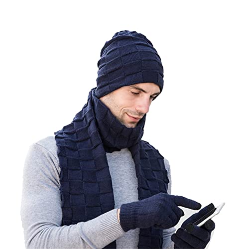 ASerZenith Mütze Strickschal Set Einfarbig Warm Pullover Wolle Mütze Schal Handschuh Set Outdoor Sport (Navy One Size) von ASerZenith