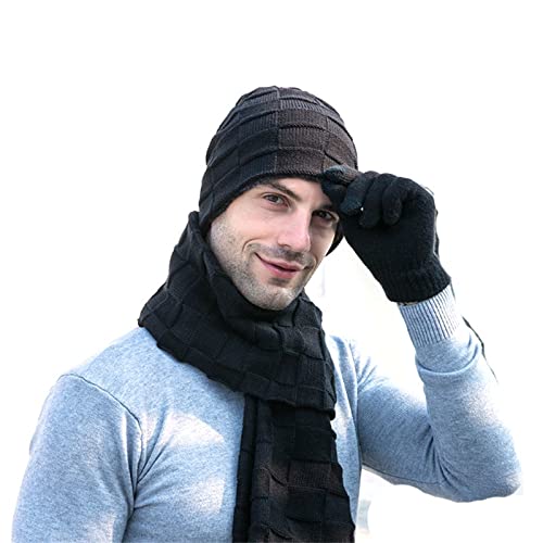 ASerZenith Mütze Strickschal Set Einfarbig Warm Pullover Wolle Mütze Schal Handschuh Set Outdoor Sport (Schwarz Einheitsgröße) von ASerZenith