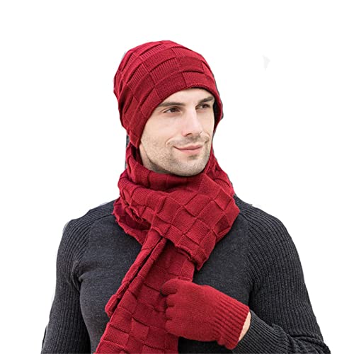 ASerZenith Mütze Strickschal Set Einfarbig Warm Pullover Wolle Mütze Schal Handschuh Set Outdoor Sports (Burgundy One Size) von ASerZenith