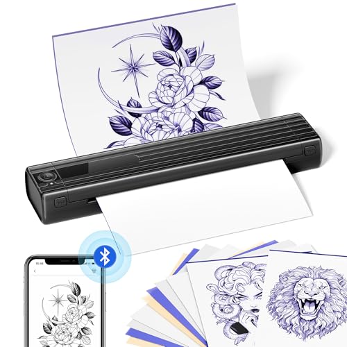 ASprink Tattoo Drucker, Tattoo Stencil Drucker Bluetooth Thermodrucker Tattoo mit 10 Transferpapier, TP83 Tattoo Transfer Drucker Maschine Kompatibel mit Smartphones, Tablet & PC von ASprink