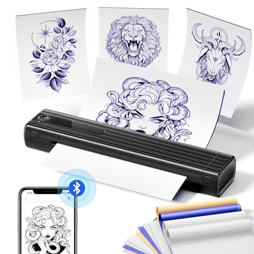 ASprink Tattoo Drucker, Tattoo Stencil Drucker Bluetooth Thermodrucker Tattoo mit 10 Transferpapier, TP83 Tattoo Transfer Drucker Maschine Kompatibel mit Smartphones, Tablet & PC von ASprink