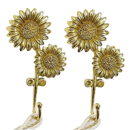 ASumPio Vorhang Raffhalter Messing Vorhanghaken Handtuchhaken Gardinenhaken Sonnenblumen Skulptur Haken Dekoration Wandhaken Vorhanghalter,Set of 2 von ASumPio