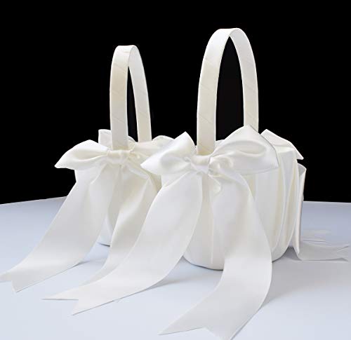 ATAILOVE 2-teiliges Blumenmädchen-Korb-Set – niedliche Hochzeits-Blumenkörbe (Elfenbein) von ATAILOVE