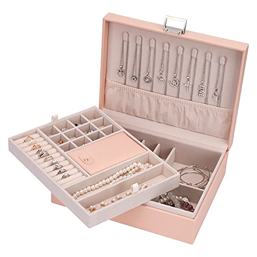 ATAIMEISEN Schmuck-Organizer-Box, Reise-Schmuckkästchen, Aufbewahrungs-Organizer, für Ohrringe, Ringe, Halsketten, große Reise-Schmuckschatulle/Pink von ATAIMEISEN