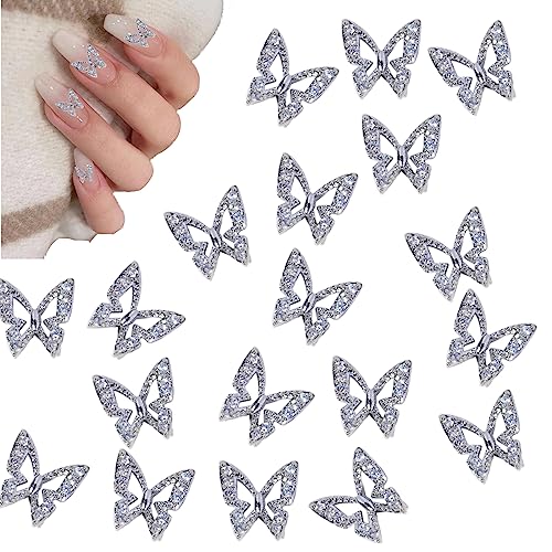 ATB-Foger 3D Schmetterling Nagel Strasssteine 20 Stücke Glänzende Nailart Anhänger Für Nail Art Decorations DIY Bastelzubehör (Silber) von ATB-Foger