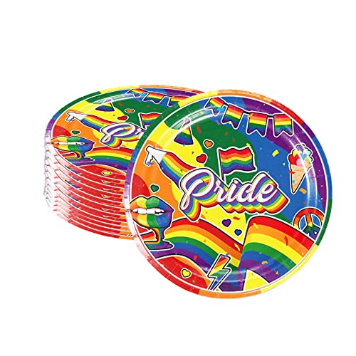 12 Stück Rainbow Pride Party Pappteller Geschirr Dekorationen für Liebhaber ist Liebhaber, Pride Day LGBT Art Party 17,8 cm Pappteller Set Regenbogen Geburtstag Teller für Kinder Regenbogen Pride Day von ATBEAMEN