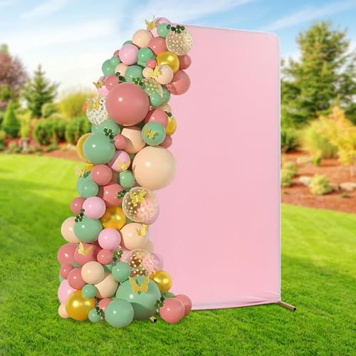 Goldener Hochzeitsbogen mit Hintergrund Abdeckung, 1M x 2M Rechteckiger Metall-Ballonbogenständer-Set für Geburtstag Hochzeit Party-Dekoration (Mit Rosa Hintergrundbezug) von ATIVLB