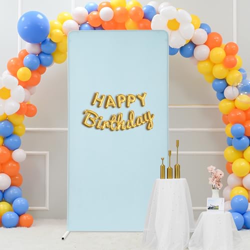 Metall Hochzeitsbogen mit Hintergrund Abdeckung, 1M x 2M Rechteckiger Ballonbogenständer-Set für Geburtstag Hochzeit Party-Dekoration Ballonbogen Luftballon Bogen Kit (Mit Himmelblau Hintergrundbezug) von ATIVLB