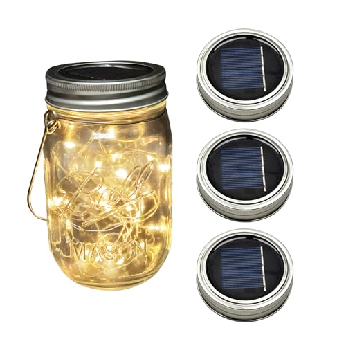 3 Pack Solar Mason Jar Light Deckel, Solar Mason Jar Licht LED, 3m 30 LED Lampen Silber Wire Fairy Deckel Licht, für Glas Mason Jar Hängen Laterne Licht, für Garten Party Hochzeit von ATJTYSX