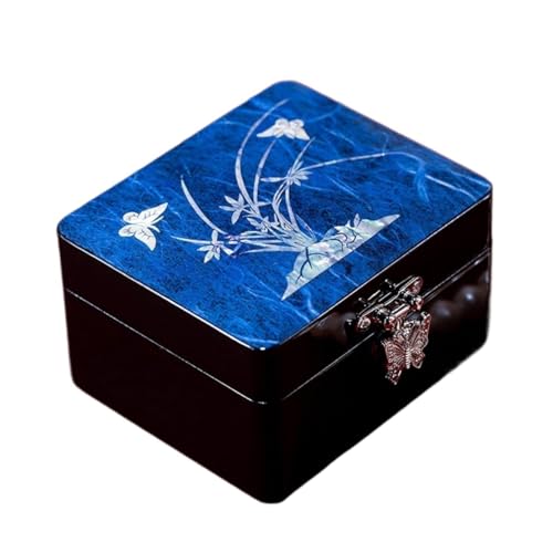 ATMRC Schmuckkästchen Handbemalte Schmuckschatulle aus Holz mit ethnischem Blumenmuster, Retro-Prinzessinnen-Schmuckaufbewahrungsbox Aufbewahrung(Blue) von ATMRC