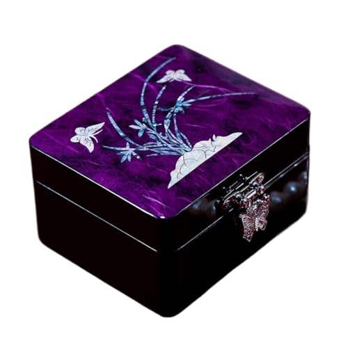 ATMRC Schmuckkästchen Handbemalte Schmuckschatulle aus Holz mit ethnischem Blumenmuster, Retro-Prinzessinnen-Schmuckaufbewahrungsbox Aufbewahrung(Purple) von ATMRC