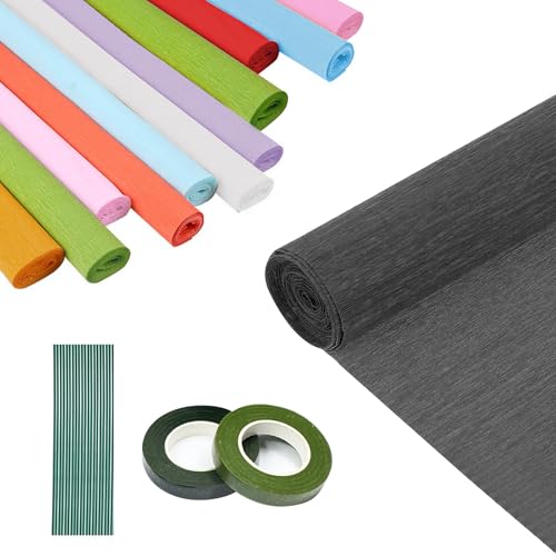 12 Rollen Krepppapier, 25 x 250cm Krepppapier Bunt,12 Verschiedene Farben Bastelpapier Krepppapier, Gemischt Bastelkrepp Farbig Deko Krepp Rollen Bunt zum Basteln Dekorieren Crepe Paper von ATMWM