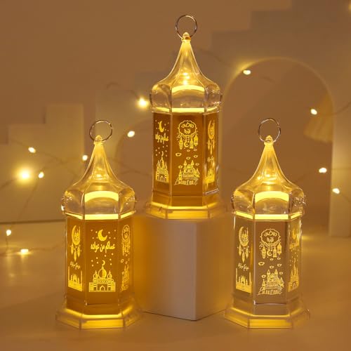 3 Stück Eid Festival Dekoratives Licht,Ramadan Deko Lampe,Ramadan Lantern,Ramadan Deko Lampe Mond Stern Dekoration,Ramadan Mondlampe für Ramadan Muslimische Festival Dekorative,Gebetszubehör von ATMWM