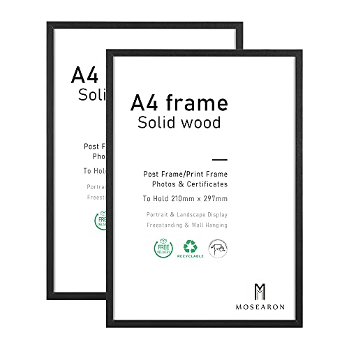 ATOBART A4 Holz Fotorahmen, 2 Pack-21x30cm Schwarz Holz Bilderrahmen, Zertifikat Rahmen für Wandmontage oder Tischplatte Display, Set von 2 von ATOBART