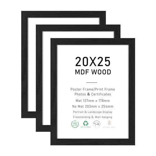 ATOBART 20x25 cm schwarz Holz Fotorahmen, Bilderrahmen Kunststoffglas Front Wand Hängende Galerie für Wand und Tischanzeige, Satz von 3 von ATOBART