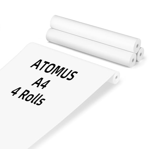 Thermodrucker Papierrolle, ATOMUS 4 Rollen 8.27''x1.18'' A4 Papiergröße Mehrzweck Thermopapier für Thermodrucker 1 Roll-30 Blätter von ATOMUS