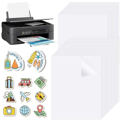 ATSGJLZN Sticker Paper,25er Sticker Papier zum Bedrucken,Vinyl 100% Selbstklebende Folie Transparent für Aufkleber Selbst Gestalten,Wasserschiebefolie Tintenstrahldrucker Laserdrucker von ATSGJLZN