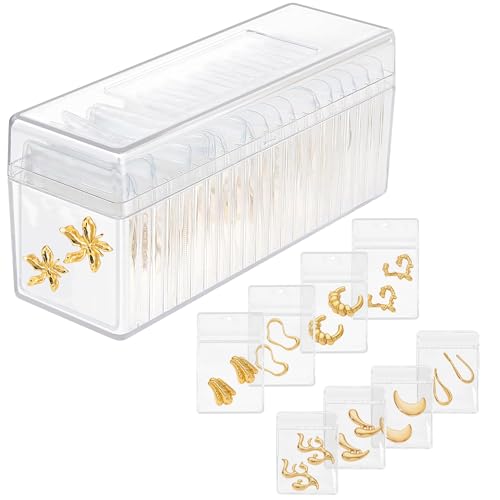 ATSKIM Schmuck-Organizer-Box, Schmuck-Organizer und Aufbewahrungsbox mit 30 tragbaren, anlaufgeschützten Schmuckbeuteln, transparente Reise-Schmuckschatulle für Ohrringe, Ringe, Halsketten von ATSKIM