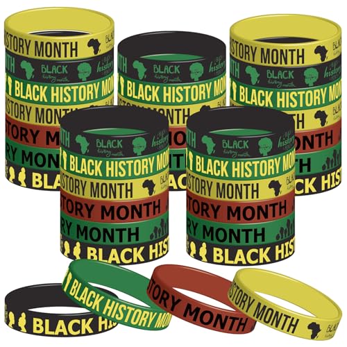 ATSMOICY Silikon-Armbänder mit Aufschrift "Happy Black History Month", Partyzubehör, 48 Stück von ATSMOICY