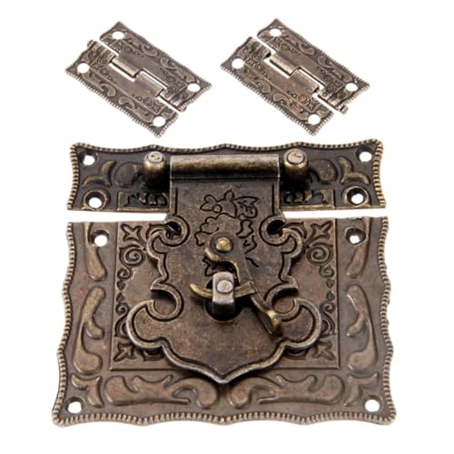 ATooi 3 Teile/Satz Antike Bronze Schrank Scharniere + Box Haspe Latch Toggle Schnalle for Schmuck Holz Fall + Schraube Vintage Möbel Hardware von ATooi