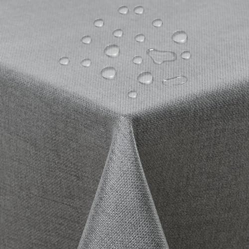 ATsense Tischdecke Abwaschbar Grau, wasserdichte Tischdecken Wasserabweisend Lotuseffekt, Fleckabweisend Table Cloth Leinenoptik, Tischtuch 140x180 cm Rechteckig von ATsense