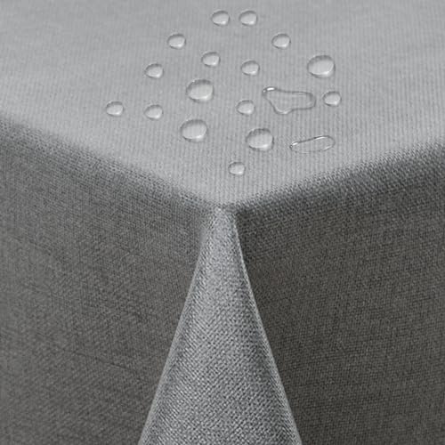 ATsense Tischdecke Abwaschbar Grau, Abwischbare Tischdecken Wasserabweisend Lotuseffekt, Fleckabweisend Table Cloth Leinenoptik, Tischtuch 140x240 cm Rechteckig von ATsense