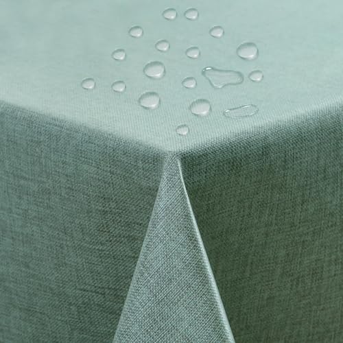 ATsense Tischdecke Abwaschbar Grün, wasserdichte Tischdecken Wasserabweisend Lotuseffekt, Fleckabweisend Table Cloth Leinenoptik, Tischtuch 140x200 cm Rechteckig von ATsense