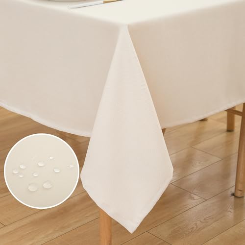 ATsense Tischdecke Abwaschbar Leinen Optik, Tischdecken Outdoor in Beige, Wasserabweisend Schmutzabweisend, Bügelfrei, Leinendecke Tischtuch Rechteckig 140x240 cm von ATsense