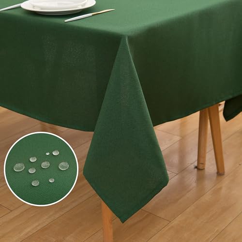 ATsense Tischdecke Abwaschbar Leinen Optik, Tischdecken Outdoor in Grün, Wasserabweisend Schmutzabweisend, Bügelfrei, Leinendecke Tischtuch Rechteckig 100x140 cm von ATsense