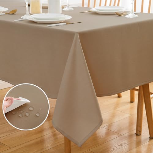 ATsense Tischdecke Abwaschbar Leinen Optik, Tischdecken Outdoor in Natur Beige, Wasserabweisend Schmutzabweisend, Bügelfrei, Leinendecke Tischtuch Rechteckig 140x180 cm von ATsense