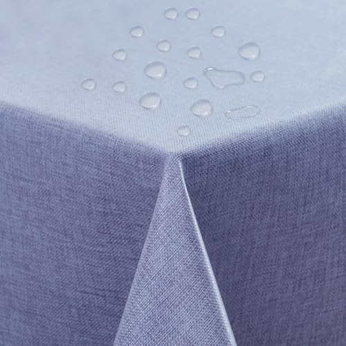 ATsense Tischdecke Abwaschbar Blau, wasserdichte Tischdecken Wasserabweisend Lotuseffekt, Fleckabweisend Table Cloth Leinenoptik, Tischtuch 100x140 cm Rechteckig von ATsense