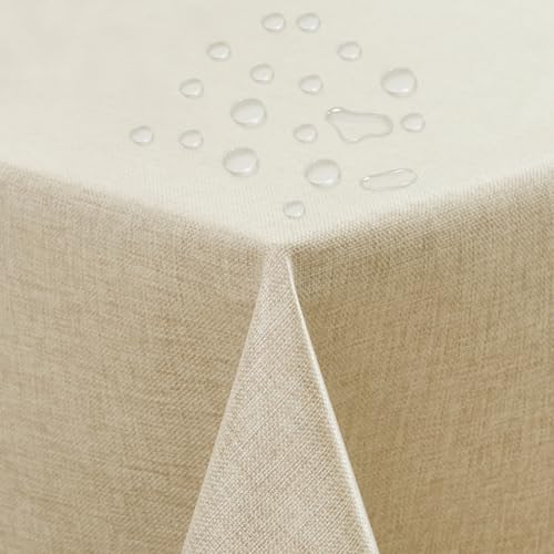 ATsense Tischdecke Abwaschbar Cream, Abwischbare Tischdecken Wasserabweisend Lotuseffekt, Fleckabweisend Table Cloth Leinenoptik, Tischtuch 100x140 cm Rechteckig von ATsense