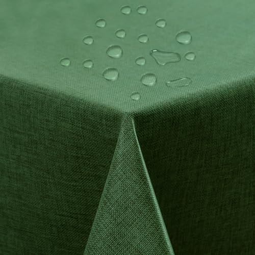 ATsense Tischdecke Abwaschbar Dunkelgrün, Abwischbare Tischdecken Wasserabweisend Lotuseffekt, Fleckabweisend Table Cloth Leinenoptik, Tischtuch 100x140 cm Rechteckig von ATsense