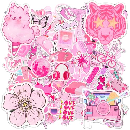 AUAUY 100 Stück Aufkleber, Rosa Aufkleber, Verschiedene Muster Sticker, Wasserdichte Vinyl Aufkleber für Erwachsene Kinder, Ästhetische Aufkleber für Wasserflasche Laptop Scrapbook Tagebuch von AUAUY