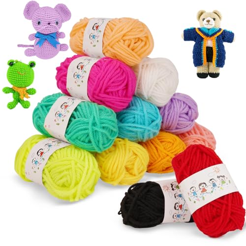 AUAUY 12 Farben Wolle zum Häkeln Stricken, DIY Acrylwolle Set Häkelgarn Baumwolle, 20g Häkelgarn, Baumwollgarn für Anfänger Crochet Yarn für Häkeln Stricken und Handwerk von AUAUY