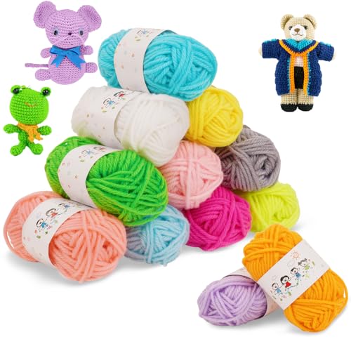 AUAUY 12 Farben Wolle zum Häkeln Stricken, DIY Acrylwolle Set Häkelgarn Baumwolle, 20g Häkelgarn, Baumwollgarn für Anfänger Crochet Yarn für Häkeln Stricken und Handwerk von AUAUY