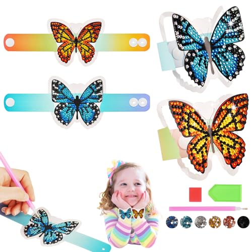 AUAUY 2 Stück Diamond Painting Kinder Armbänder, Basteln für Mädchen 6-12 Jahre Bastelset Spielzeug für Kinder Teenager Mädchen Geburtstagsgeschenke DIY 5D Diamond Painting Armbänder Set Selber Machen von AUAUY