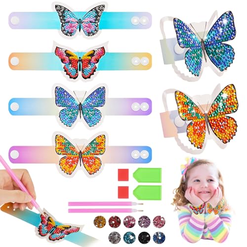 AUAUY 4 Stück Diamond Painting Kinder Armbänder, Basteln für Mädchen 6-12 Jahre Bastelset Spielzeug für Kinder Teenager Mädchen Geburtstagsgeschenke DIY 5D Diamond Painting Armbänder Set Selber Machen von AUAUY