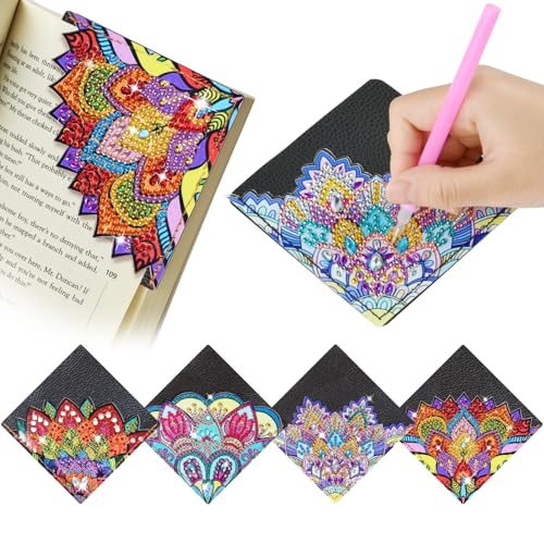 AUAUY 4 Stück Diamond Painting Lesezeichen Set, 5D DIY Bookmark Diamant Painting für Erwachsene und Kinder Personalisierte Lesezeichen Diamond Art Zubehör Erwachsene Basteln Mädchen Geschenke von AUAUY