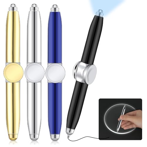 AUAUY 4PCS Metall Spinning Pen, Fidget Spinner Pen mit LED-Licht Schreibwerkzeug Praktischer Fidget Pen Beleuchtete Spitze Stift Kugelschreiber für Beleuchtung zum Schreiben im Dunkeln von AUAUY