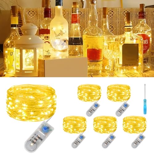 AUAUY 6 Stück LED-Lichterketten, 2 M 20 LED Lichterkette Batterie mit Timer, Warmweiße Fairy Lights String Lights für DIY-Hochzeitsparty, Hausgarten, Innen- und Außendekoration von AUAUY