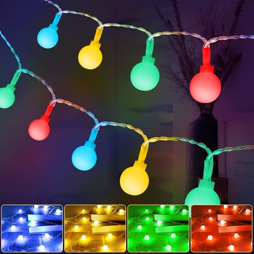 AUAUY Bunt Kugel Lichterkette, 6M/19.7ft 40 LED Batteriebetriebene Lichterkette, Ideale Partylichterkette, 2 Modi Wasserdichte für Innen-Außen-Hochzeitsfeier Neujahr Garten Weihnachtsdekoration von AUAUY