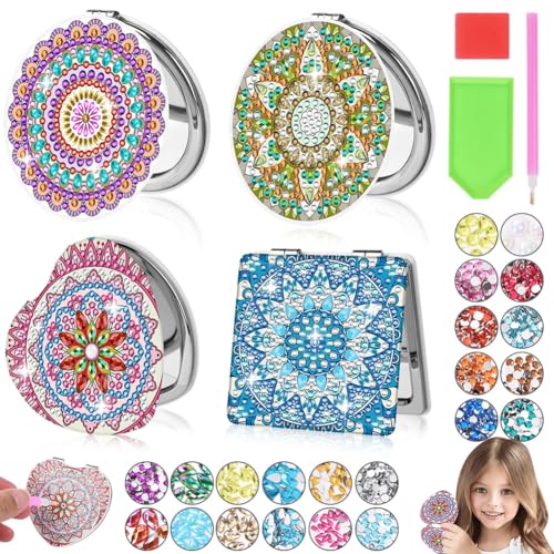 AUAUY DIY 5d Diamond Painting Taschenspiegel, 4PCS Diamond Painting Personalisiert Reisespiegel Art Craft Kit für Erwachsene Kinder Basteln Mädchen 8-10 Jahre Diamant Malerei Weihnachten Geschenke von AUAUY